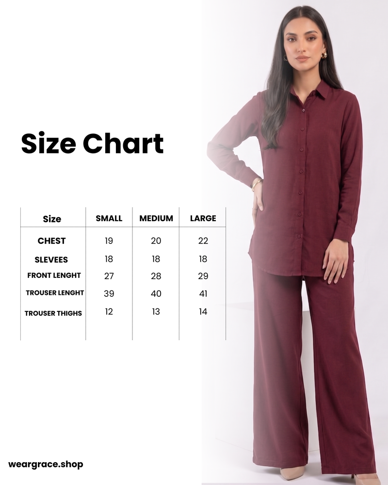Size chart for MAROON MUSE CO-ORD SET