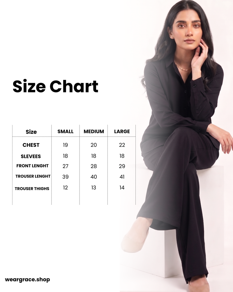 Size chart for CLASSIC BLACK CO-ORD SET